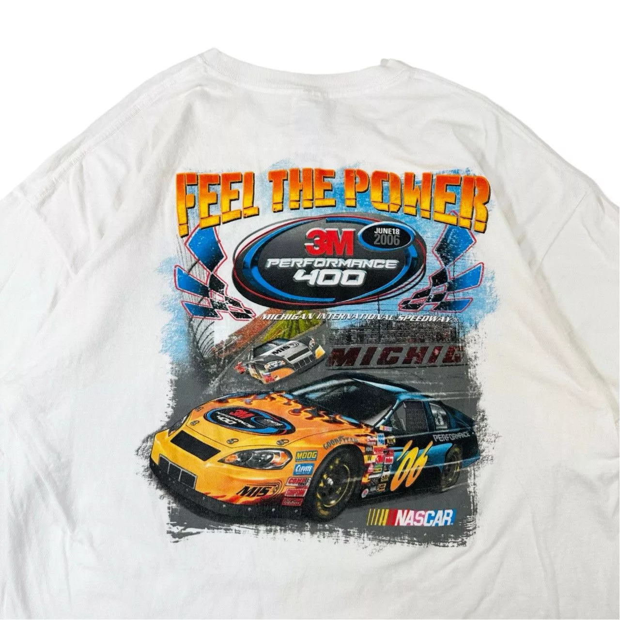 Vintage Short Sleeve T Shirts Vintage 2006 3M Feel the Power Graphic Racing T Shirt White Streetwear