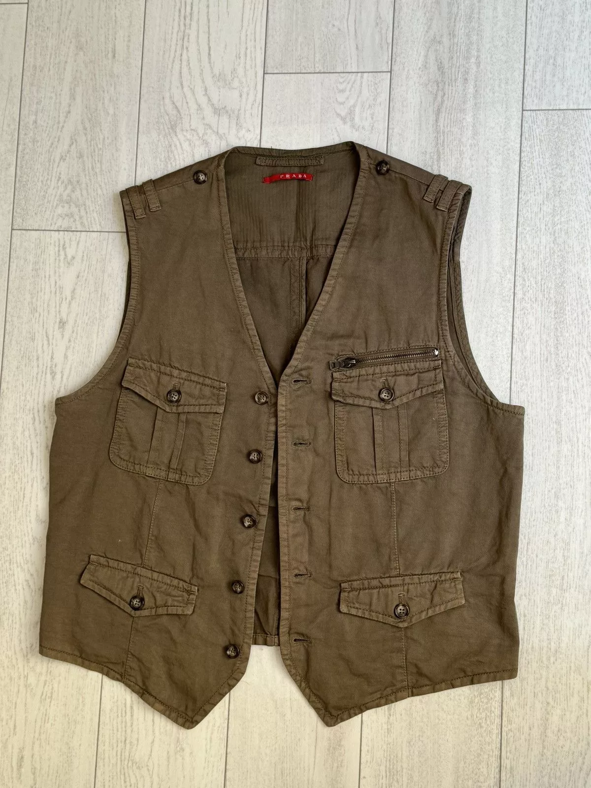 Prada Vests !rare Prada cargo vest USA Y2K 90s Streetwear leather label Brown