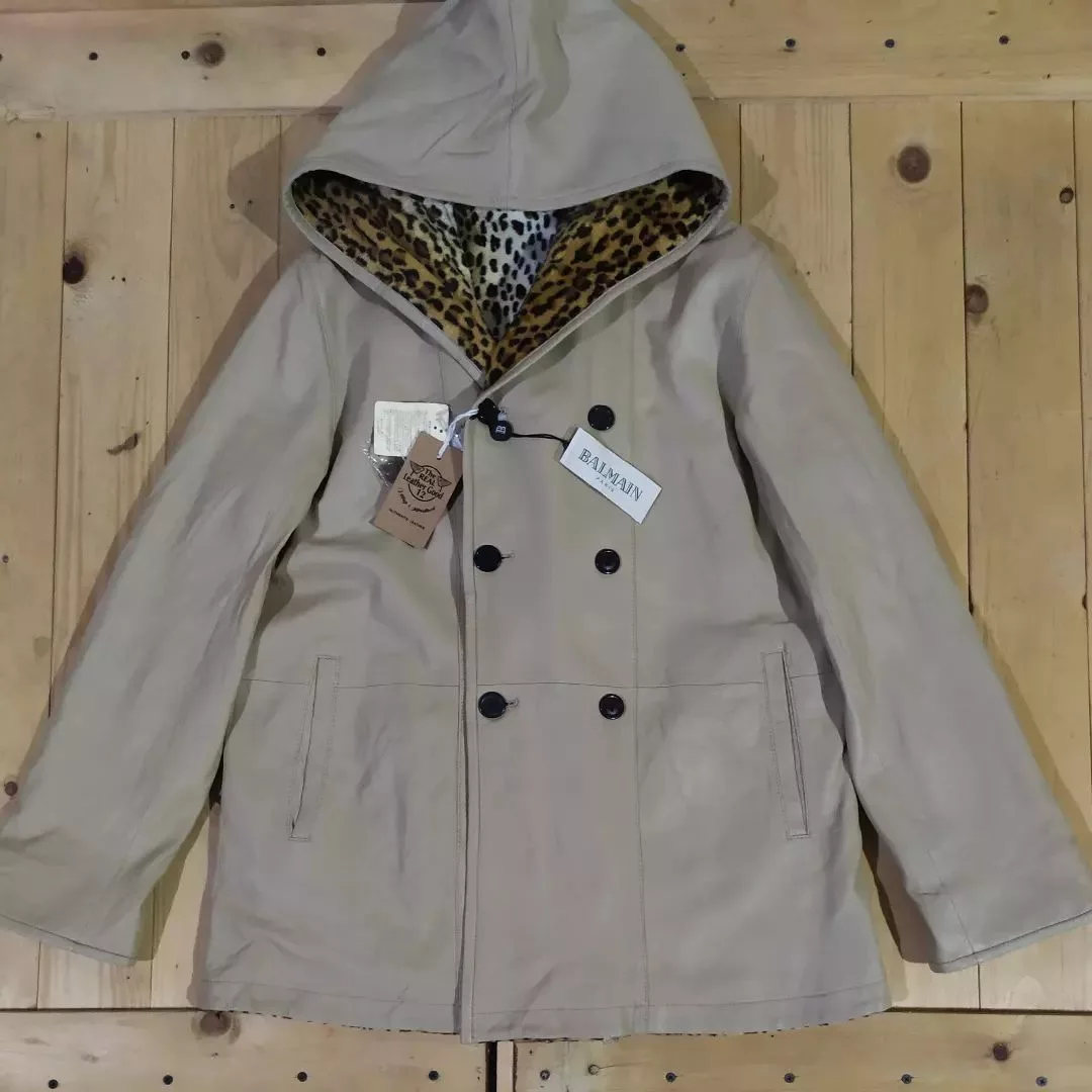 Balmain Leather Jackets BALMAIN PARIS REVERSIBLE HOODED COAT FUR LEOPARD JACKET Brown Luxury