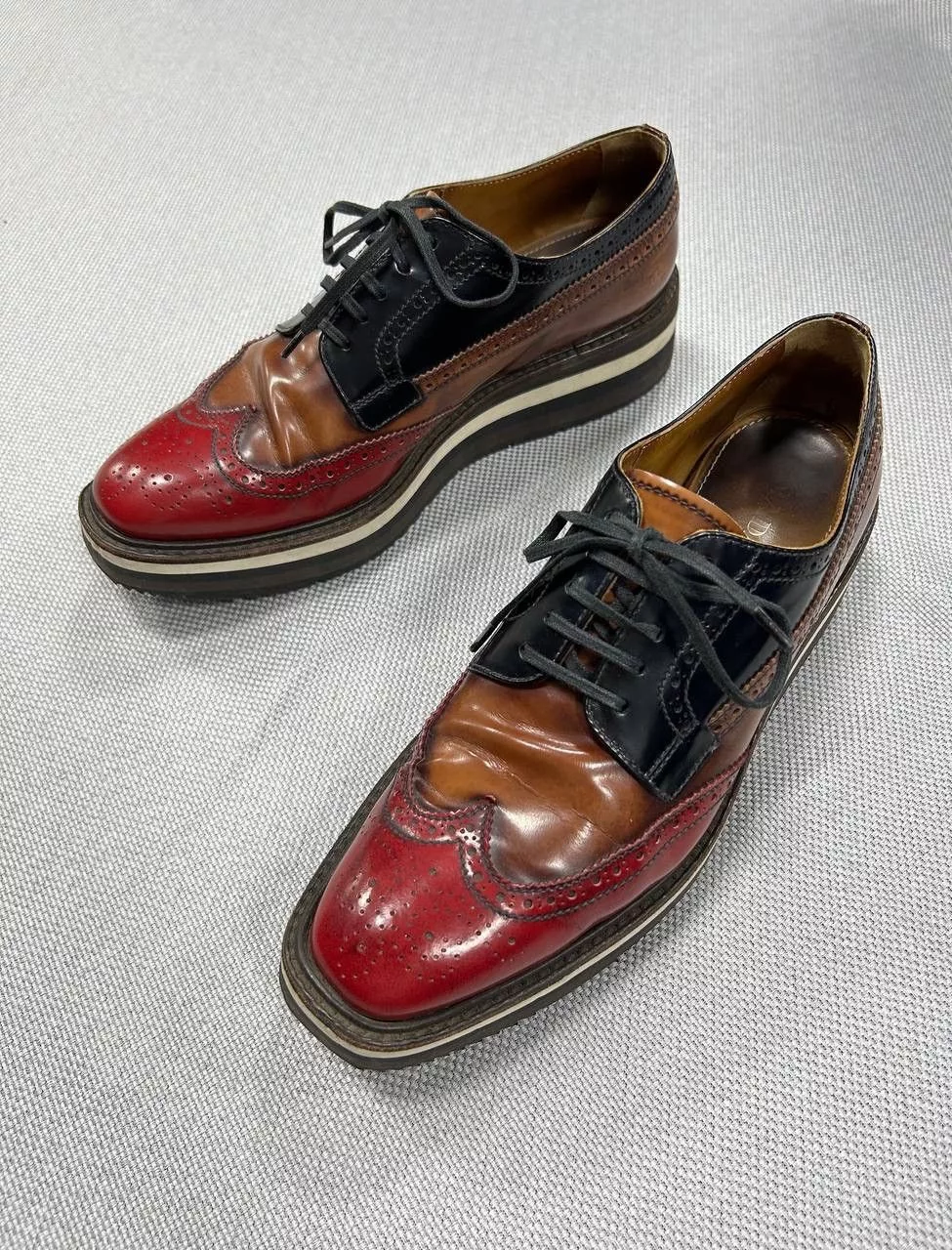 Prada Casual Leather Shoes Prada Platform Derby Shoes Red