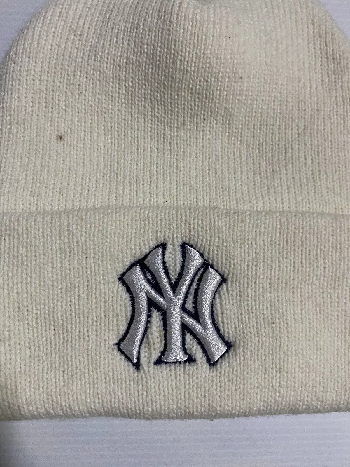 MLB Hats MLB New York Small Logo Embroidery Beanie Hat White