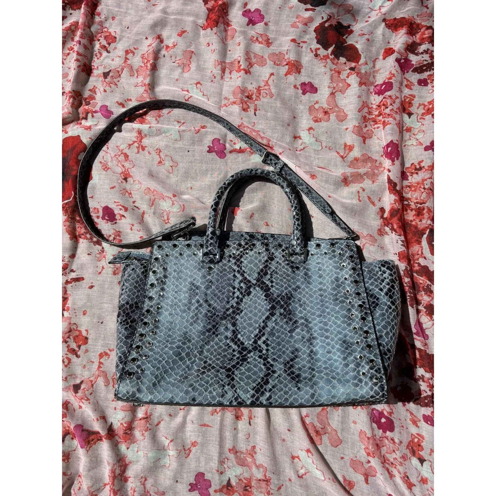 Michael Kors Crossbody Bags Michael Kors Leather Selma Jewel Studded Satchel Blue