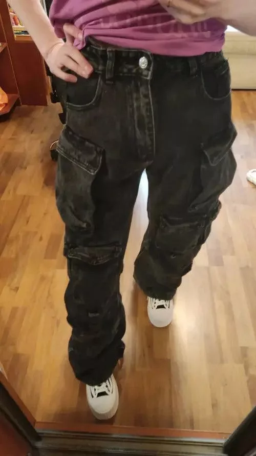 Designer Denim Designer Minimalistic denim pants with multiple pockets. Black Avant-Garde