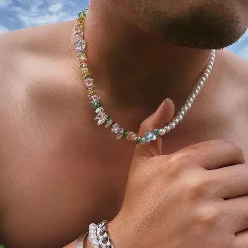 Handmade Jewelry Watches Handmade × Jewelry × Vintage Transparent Colorful Necklace White