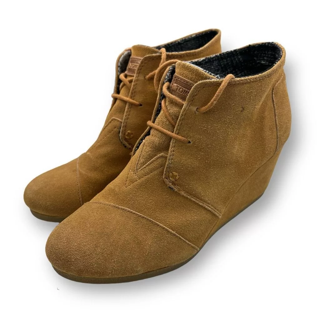 Toms Boots Toms Tom’s Desert Wedge Booties Ankle Suede Boots Shoes Size 9 Brown