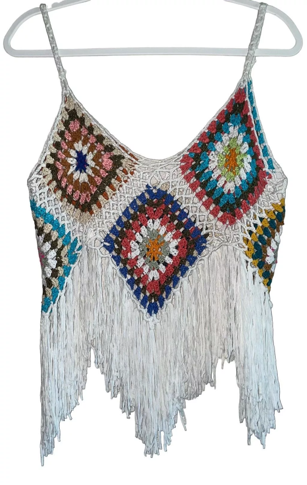Other Tank Tops Other Hand Knit “Adelina” Patchwork Crochet Top White