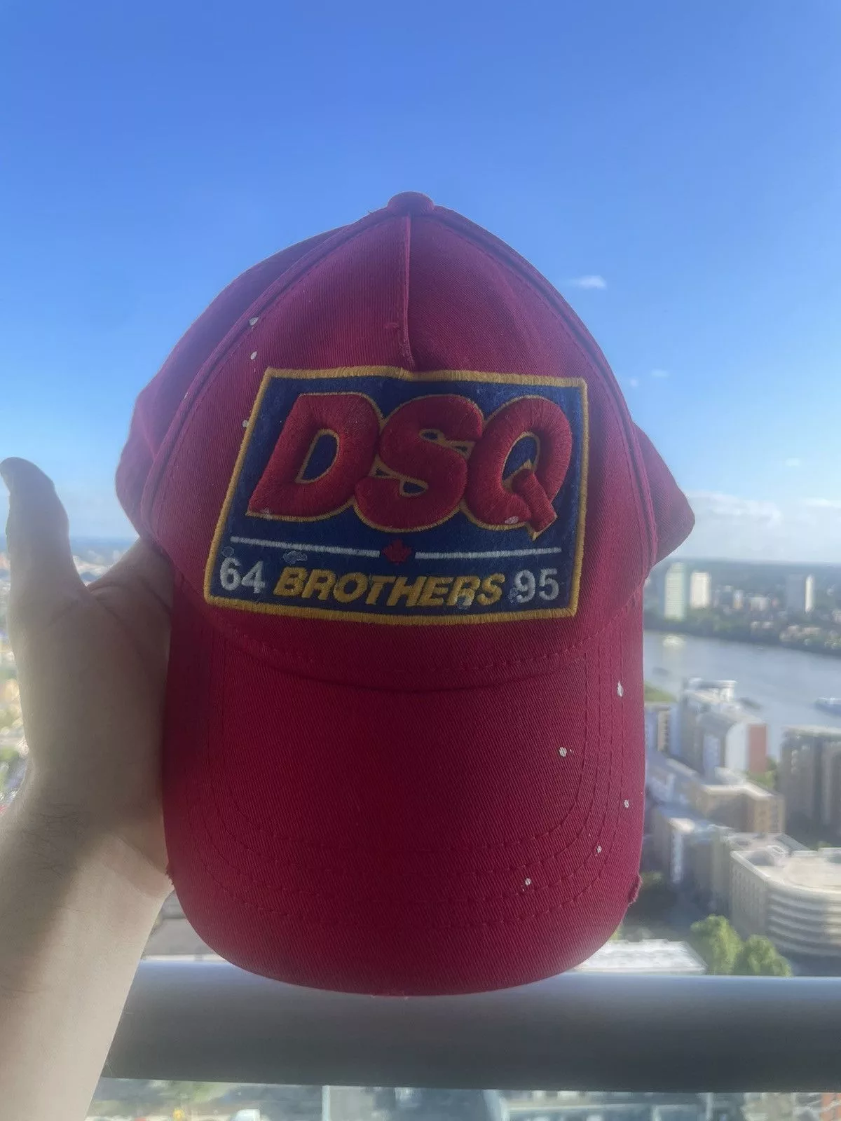 Designer Hats Designer × Dsquared2 Dsquared2 Red Distressed Baseball Cap