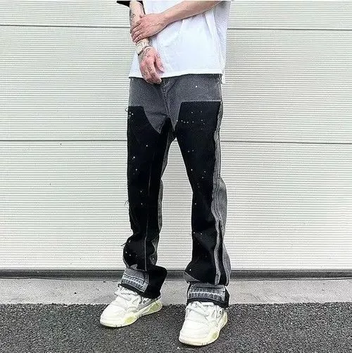 Jean Denim Black Graffiti Wide Jeans