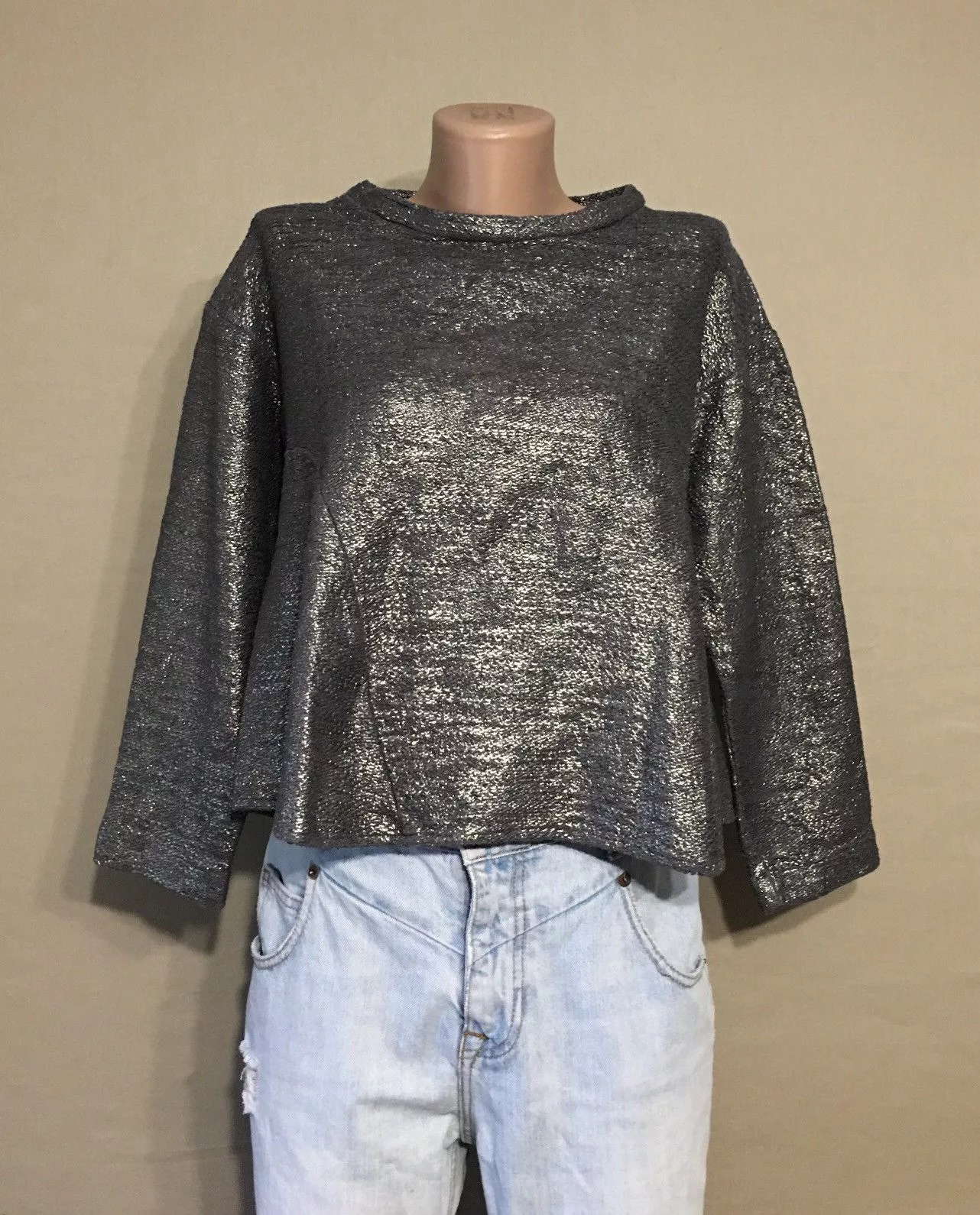 Designer Sweatshirts Designer Valerie Khalfon Paris Metal Silver Long Sleeve Top EU 38 Luxury