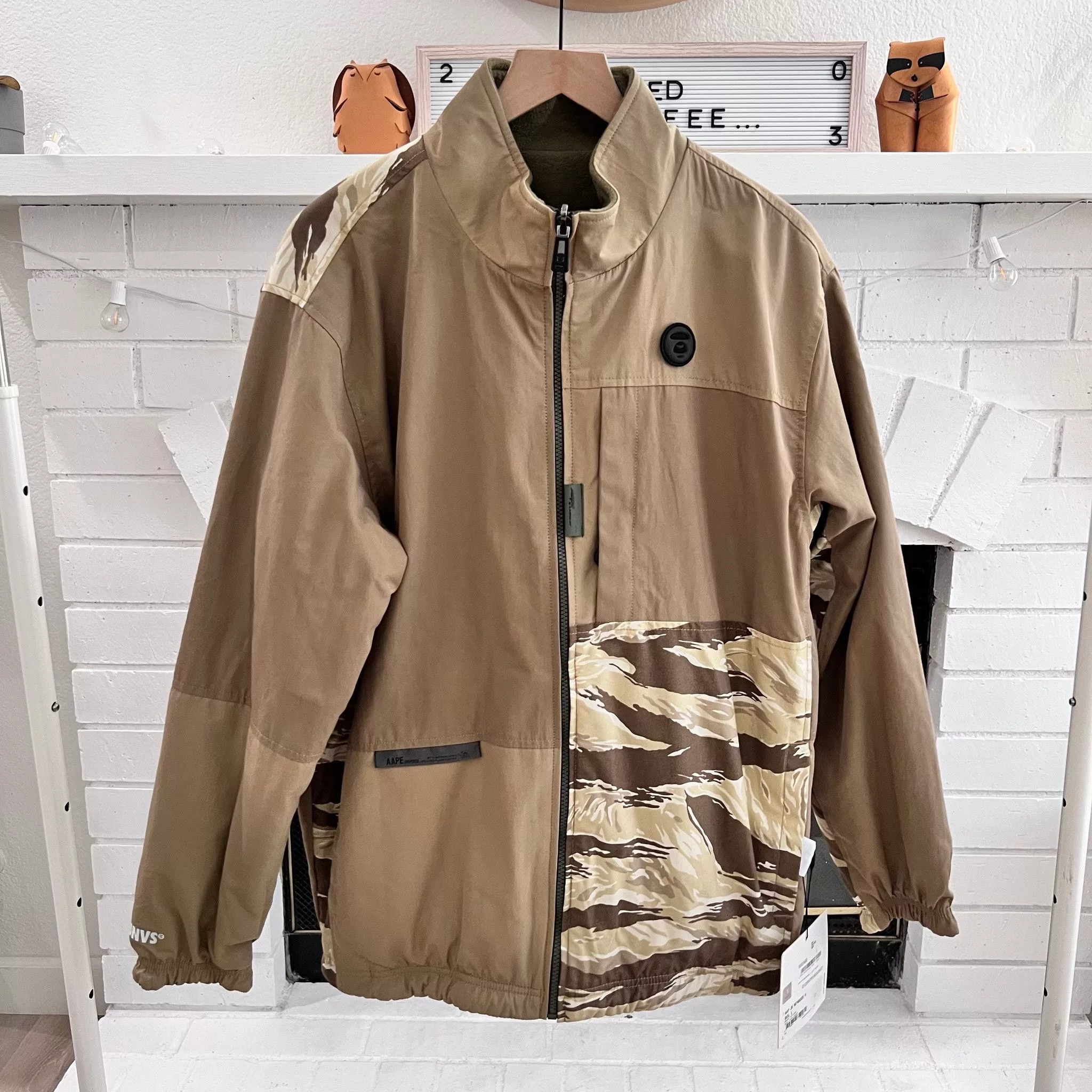Aape Light Jackets AAPE by Bape Light Beige Khaki Reversible Camo Bomber Jacket Multi