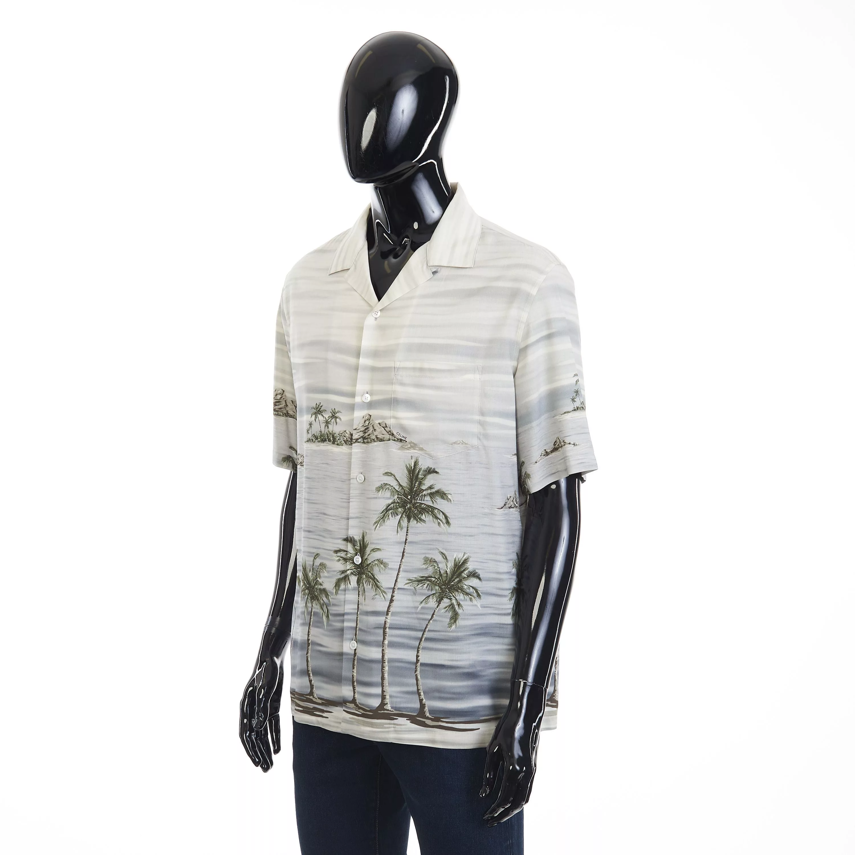 Celine Shirts Button Ups Celine Loose Hawaiian Shirt - Archipelago Print Viscose Gray