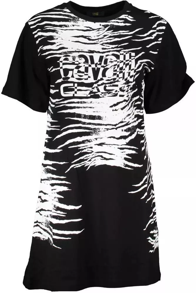 Cavalli Class Midi Dresses Cavalli Class Elegant Short Sleeve Printed Women's Dress Black
