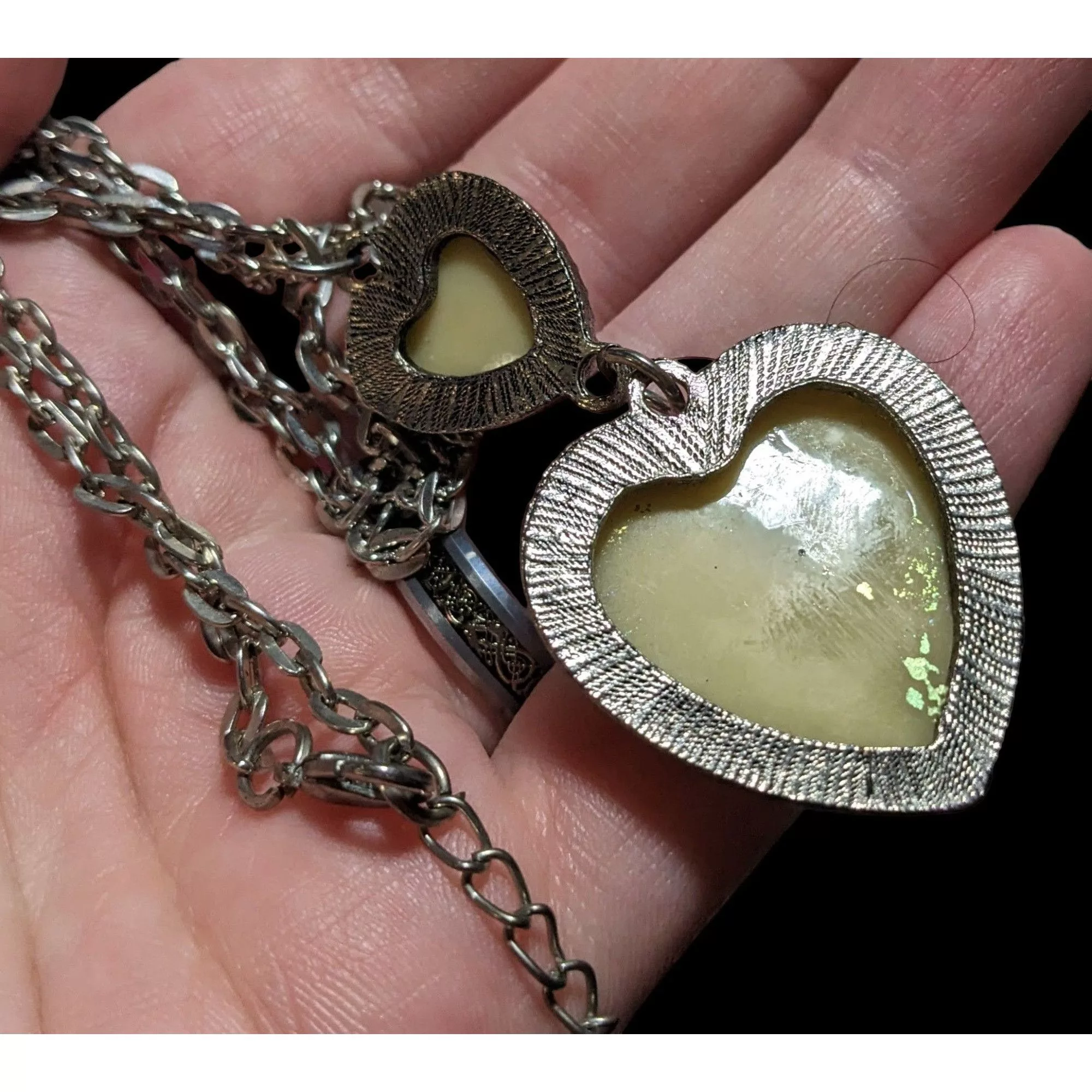 Other Necklaces Other Silver Druzy Double Heart Necklace
