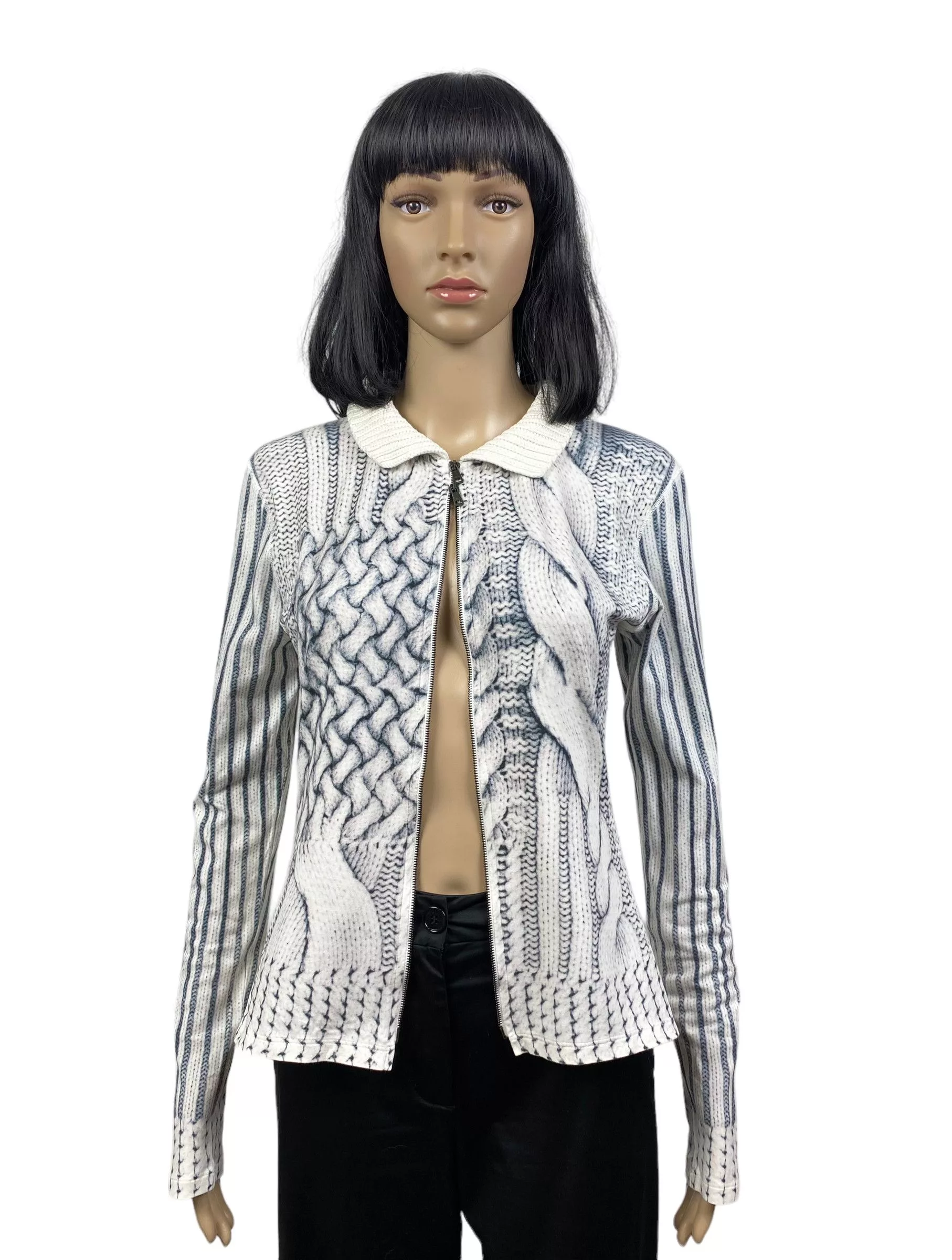 Other Sweaters Other marc cain printed collared knit zip sweater size 3 White