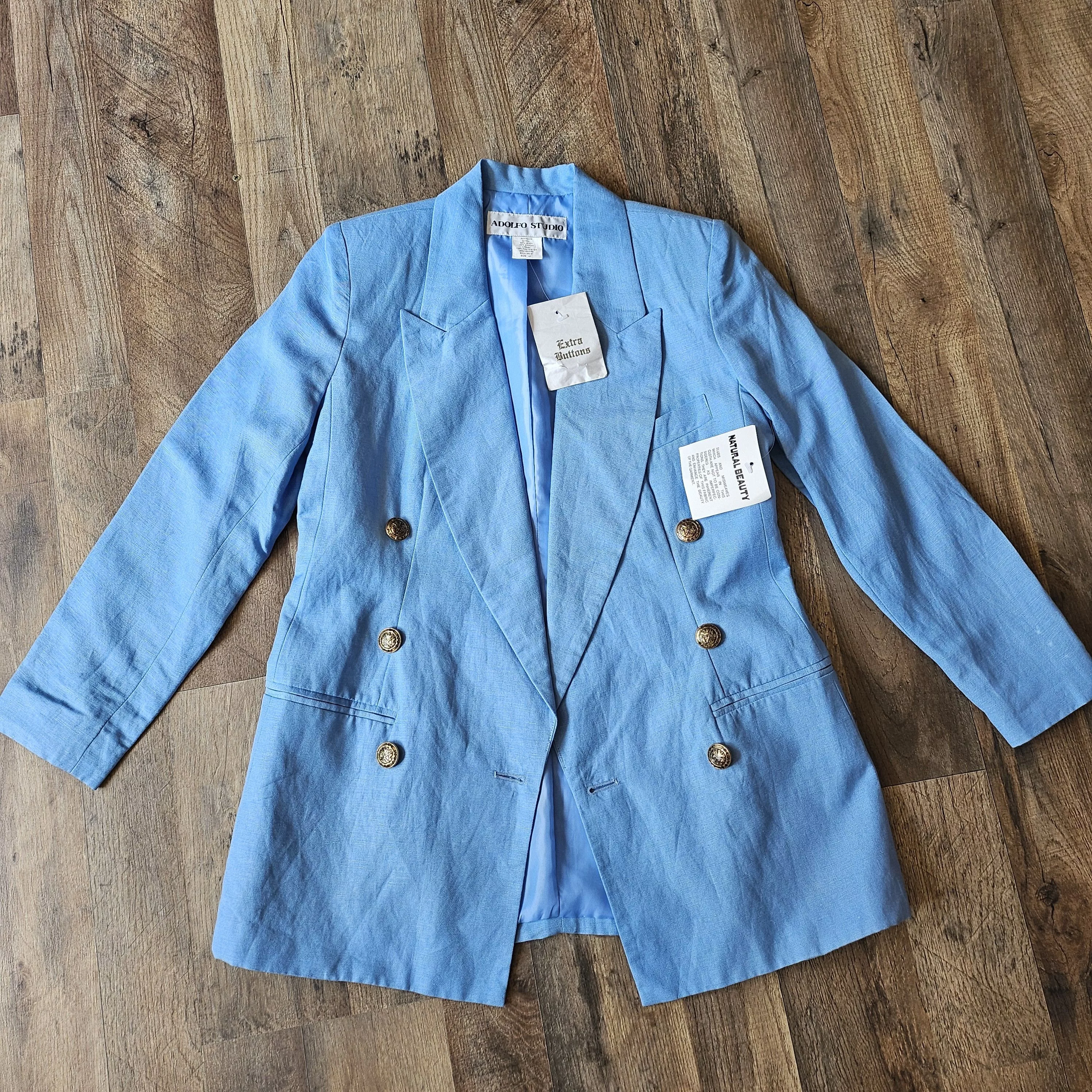 Vintage Blazers NWT Vintage Adolfo Studio Double Breasted Women Blazer Blue