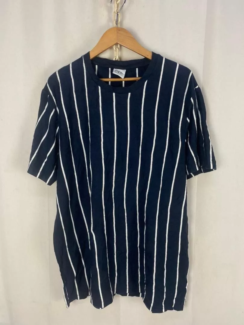Zara Short Sleeve T Shirts Unisex🔥Zara stripe tshirt Black Streetwear