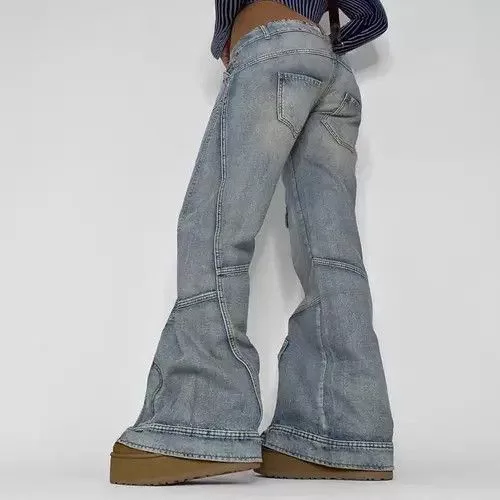 Jean Jeans Retro washed distressed irregular pocket cargo jeans Blue Avant-Garde