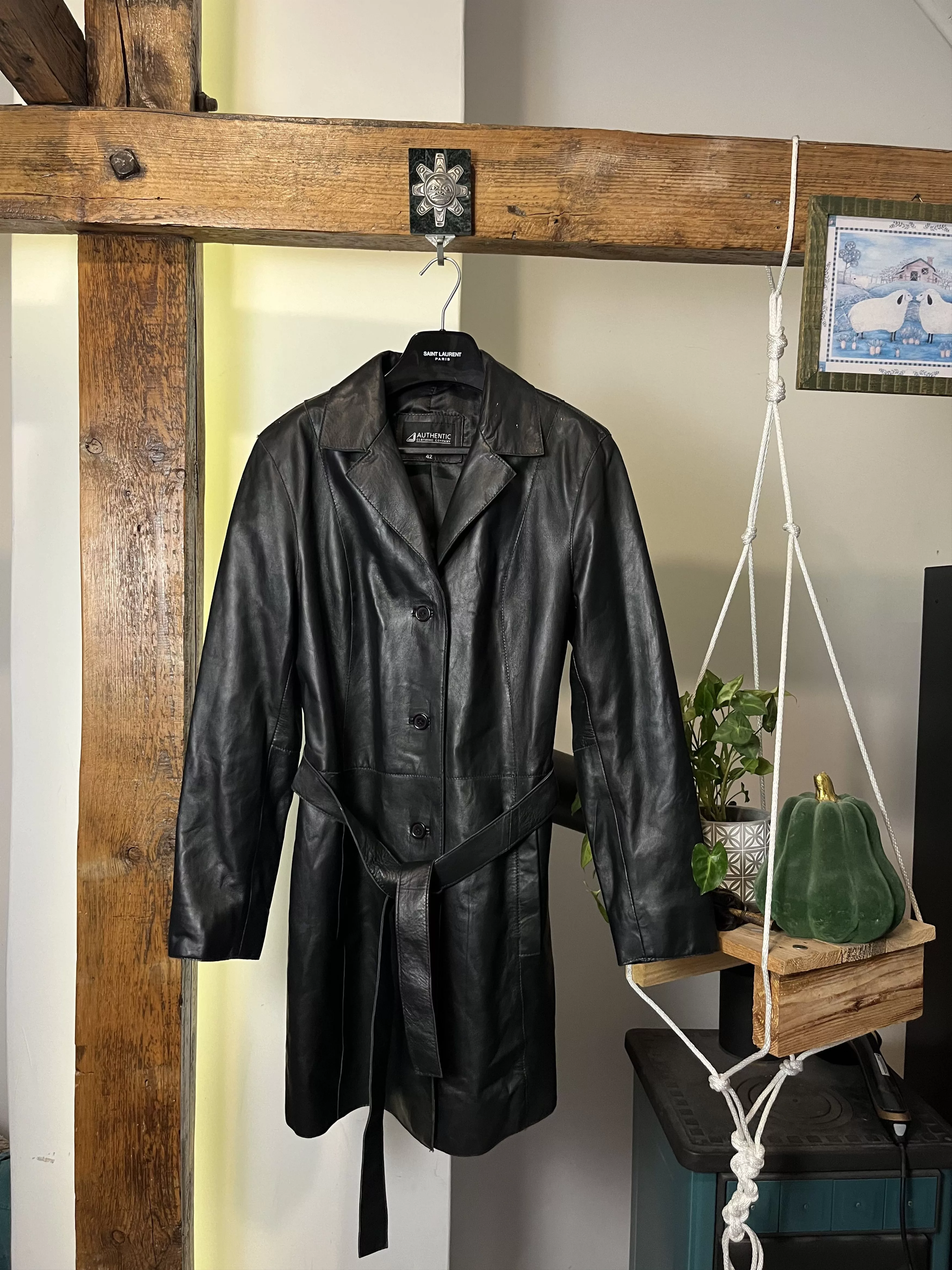 Genuine Leather Leather Jackets Genuine Leather × Japanese Brand × Vintage Y2K Genuine Long Leather Coat Matrix Space Cowboy Vibe Black