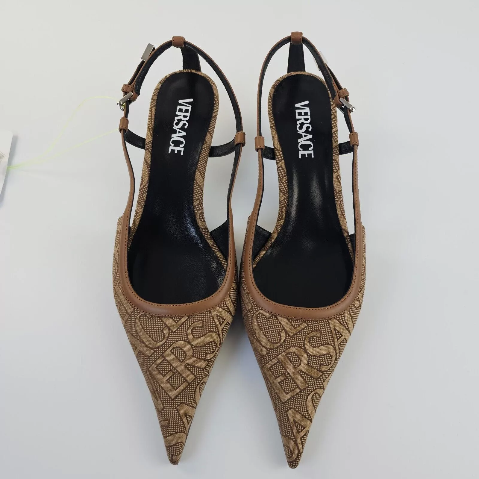 Versace Heels Versace Greca 45mm Beige Slingback Pumps New