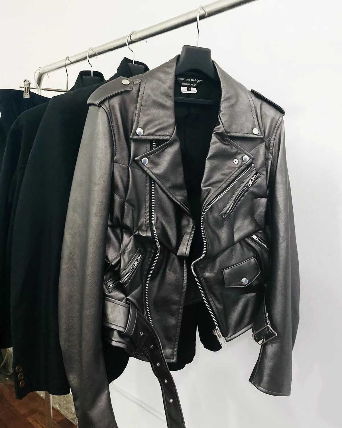 Comme des Garcons Leather Jackets Comme des Garcons × Comme des Garcons Homme Plus × Junya Watanabe ❌ NWT CDG AD2020 homme plus fold stitch Rider Black
