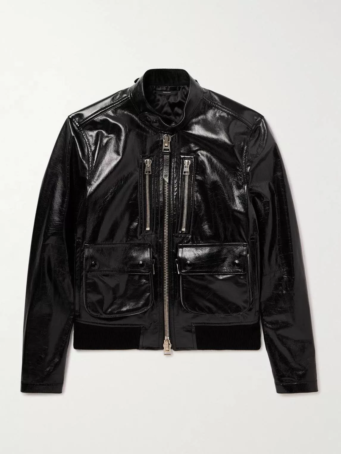 Tom Ford Leather Jackets Tom Ford o1w1db10624 Patent-Leather Blouson Jacket in Black