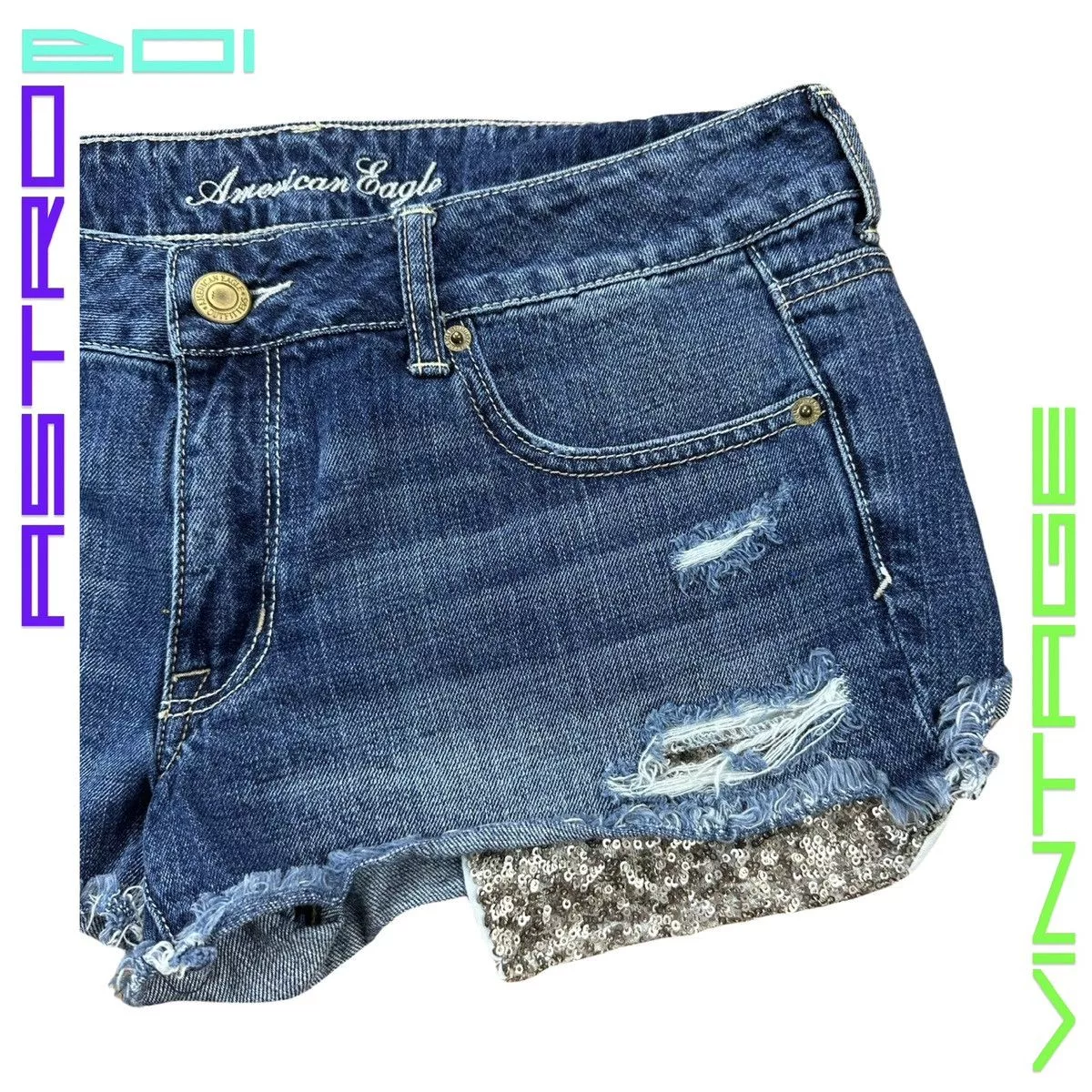 American Eagle Outfitters Shorts American Eagle Outfitters AMERICAN EAGLE SEQUIN BLUE DENIM MINI SHORTS_ 34"