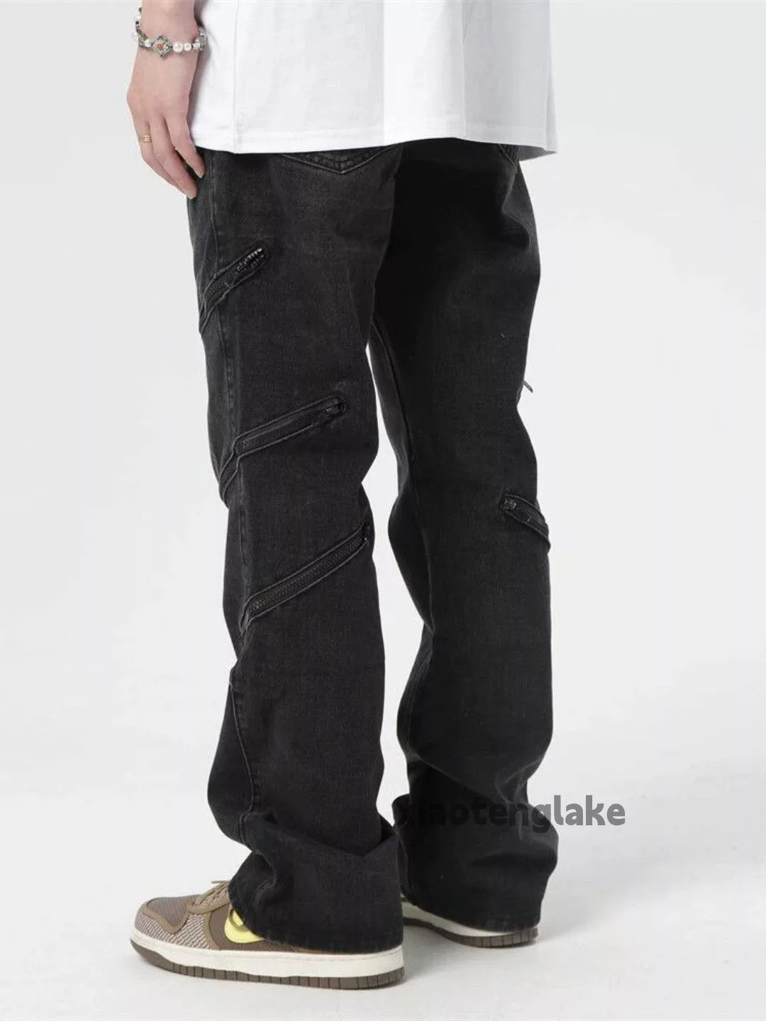 Designer Casual Pants Designer × Japanese Brand × Vintage washed faded zipper punk grunge bootcut jeans Black