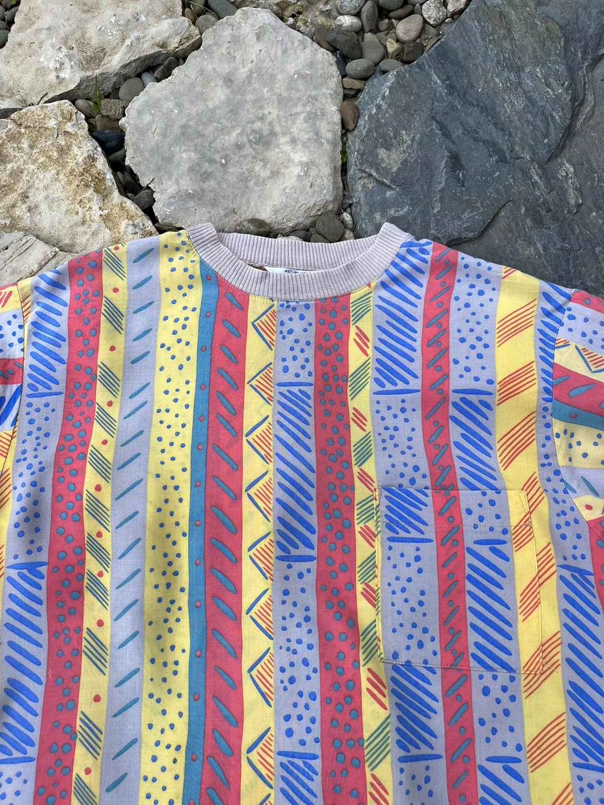 Vintage Short Sleeve T Shirts Vintage Ken Done design striped patterned all over print tee Multi