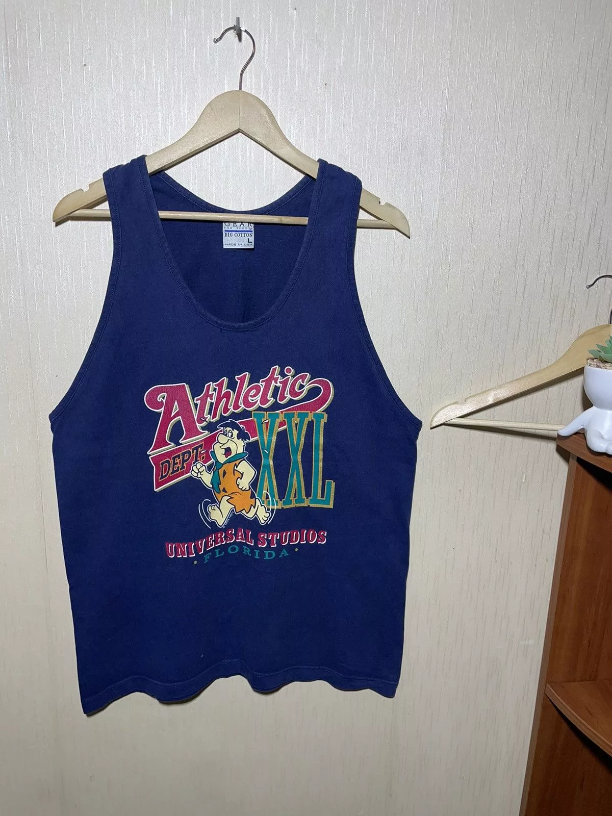Universal Studios Tank Tops Sleeveless Universal Studios × Vintage Flintstones Hanna Barbera 1994 vintage streetwear T shirt Blue