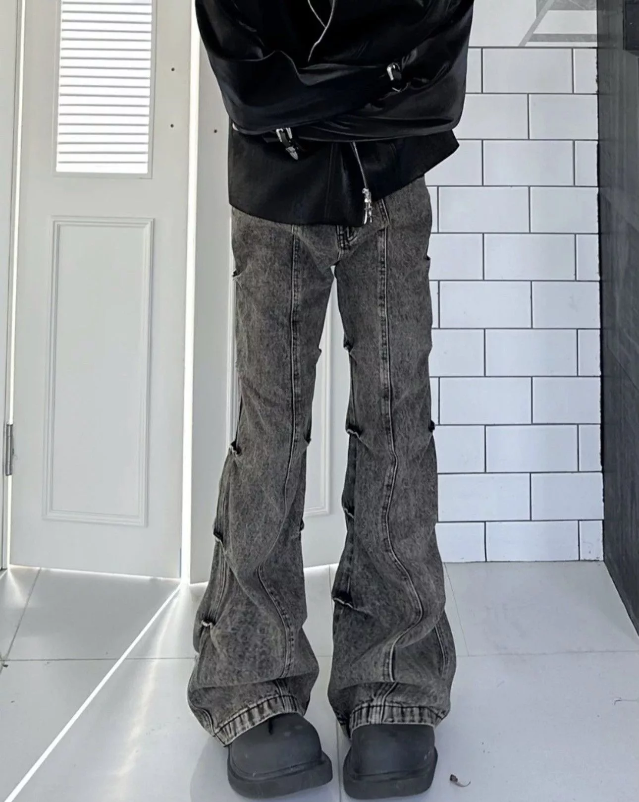 Jean Denim Y2k Cargo Flared Stack Jeans Wide Leg Bootcut Stacked Gray Streetwear