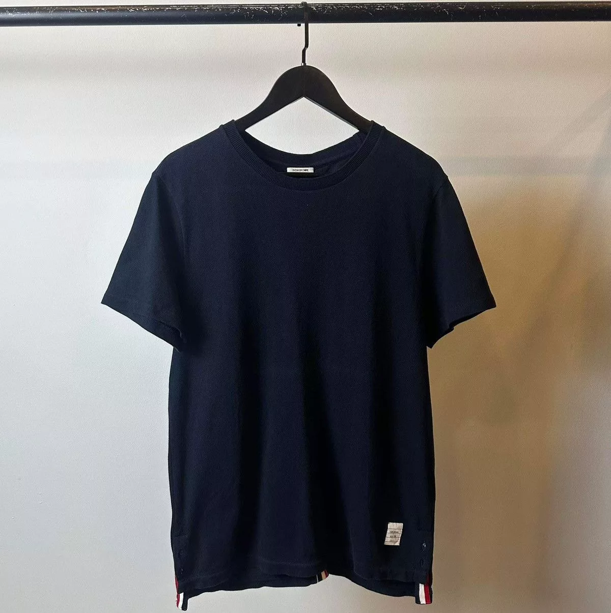 Thom Browne Short Sleeve T Shirts THOM BROWNE BACK STRIPED T SHIRT Blue Luxury