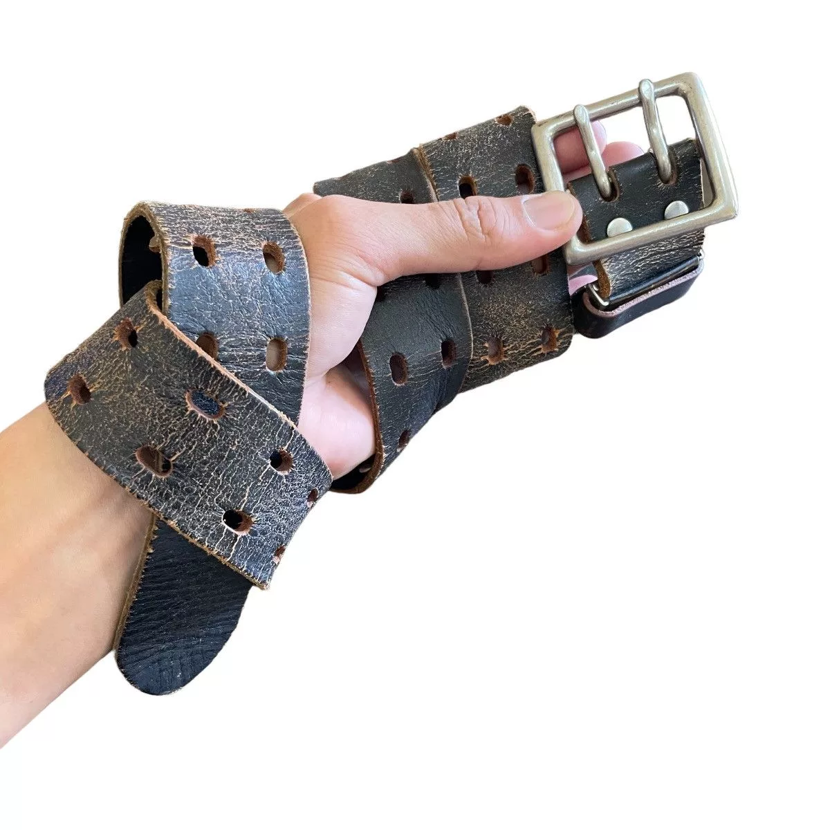 Leather Belts Leather × Vintage Vintage Distressed Grunge Styled Leather Belt Black Avant-Garde