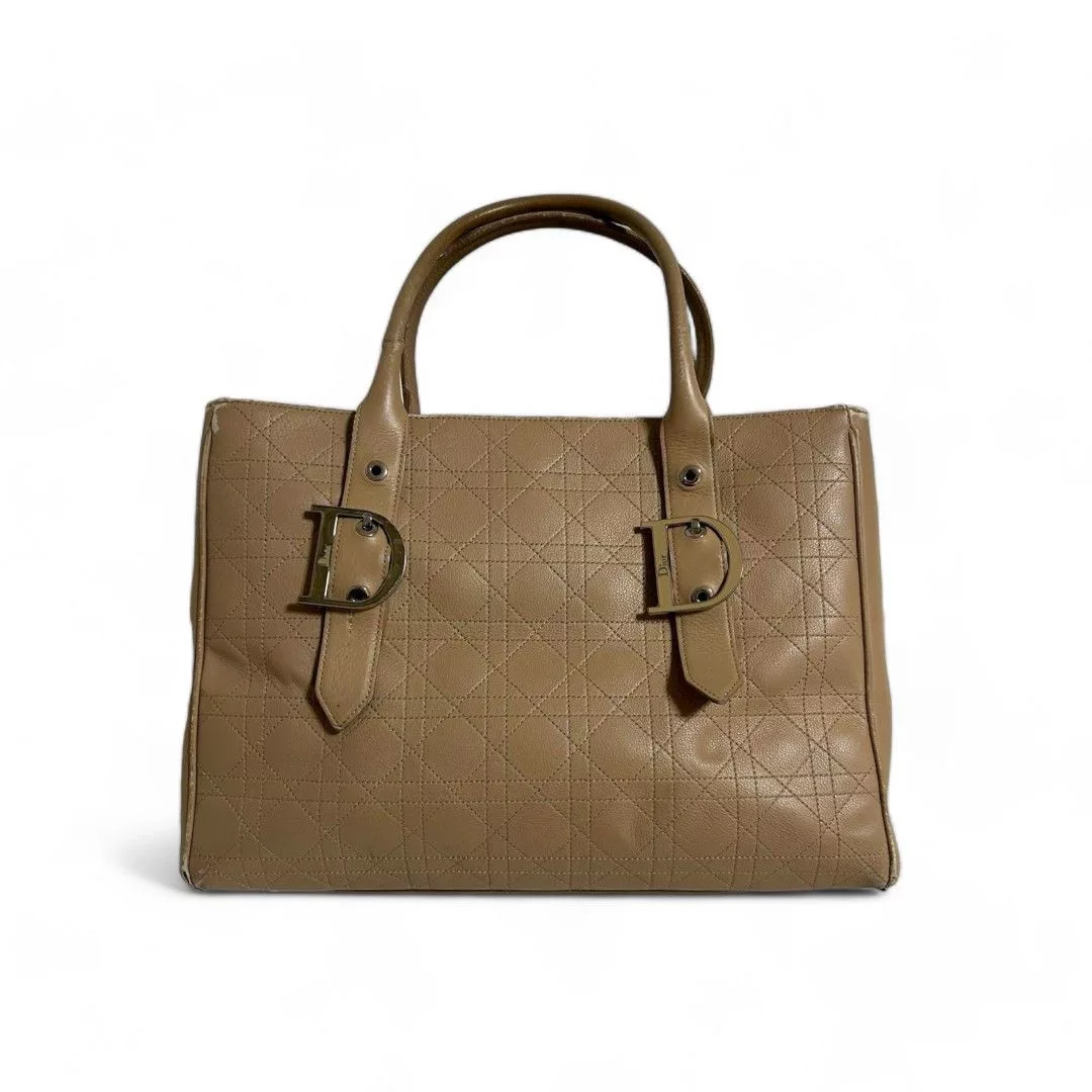 Dior Handle Bags Christian Dior - Cannage Leather Brown CD Warranty Beige