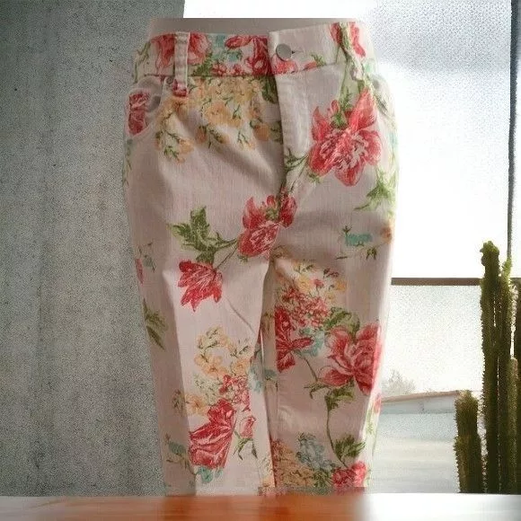 Chicos Pants Chicos Girlfriend 5 Pocket Vintage Inspired Floral Ankle 4 White
