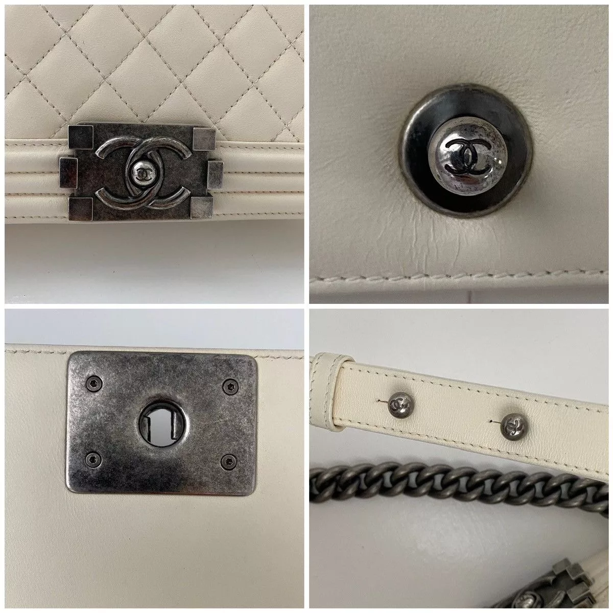 Chanel Shoulder Bags Authentic Chanel Medium Boy Quilted Bag White