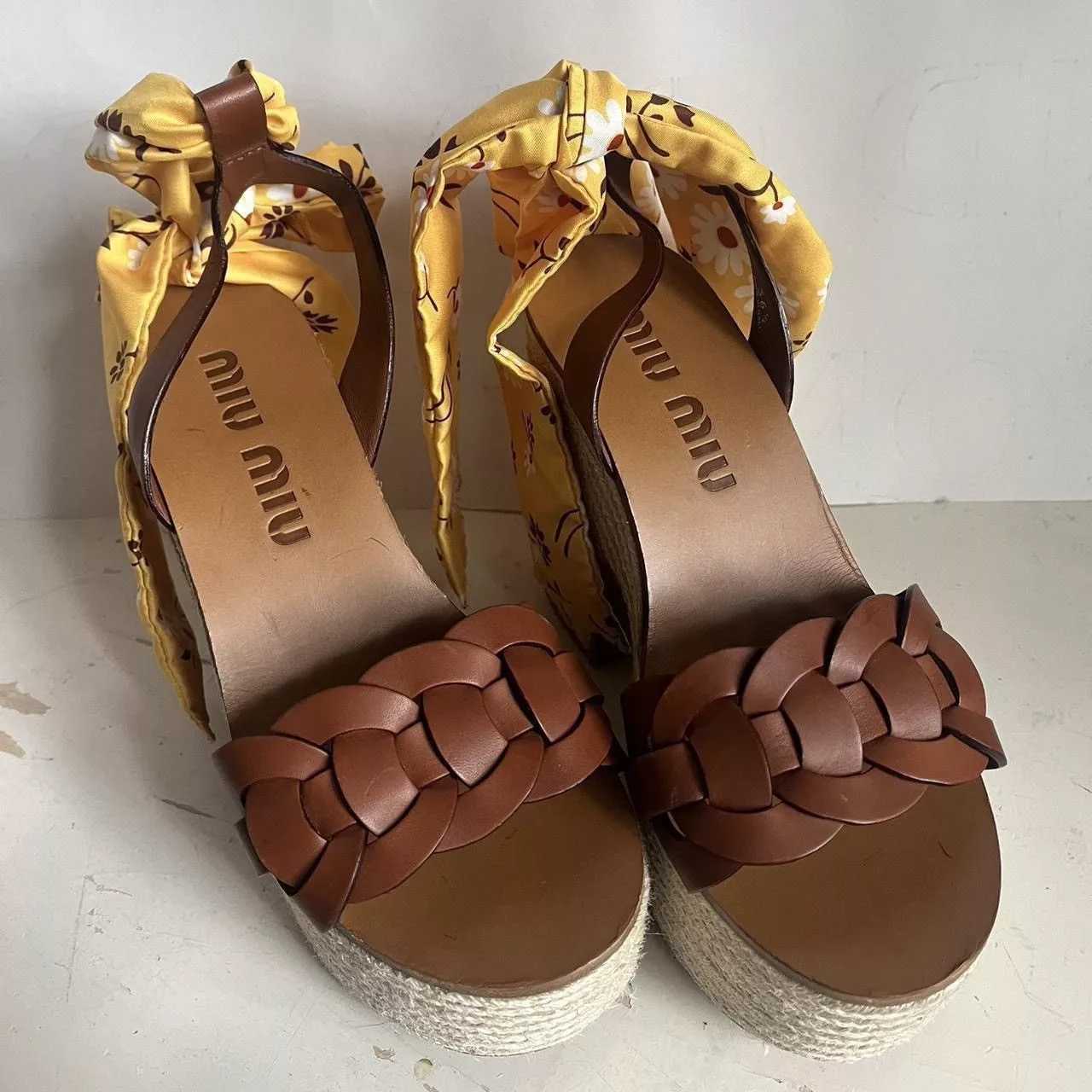 Miu Miu Platforms Miu Miu leather platform sandals Brown