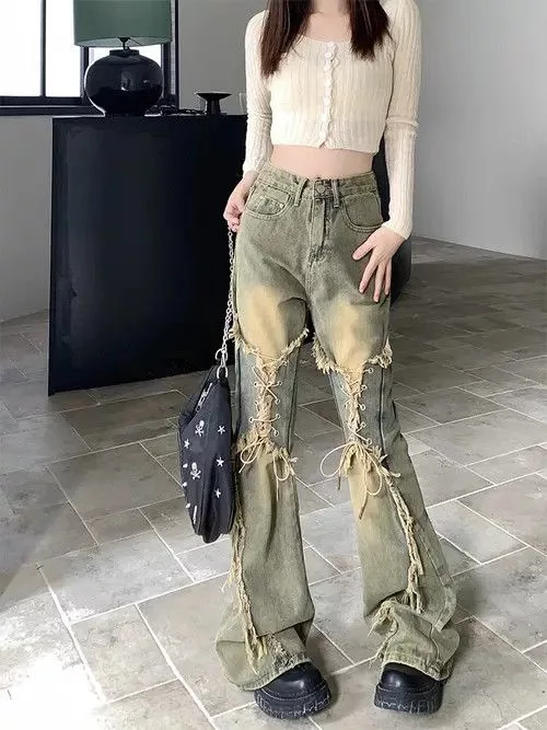 Jean Jeans Vintage Bell Bottom Goth Jeans Green