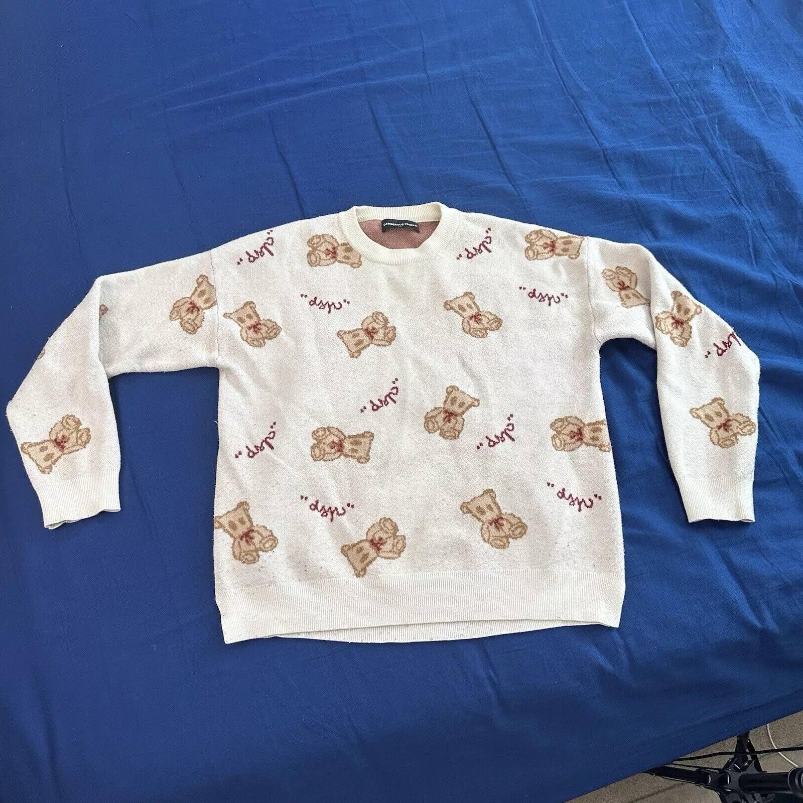 Other Sweaters Other Dangerous People Sweater S Teddy Bear Print AOP Wool Blend Beige Streetwear