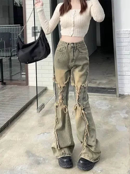 Jean Jeans Vintage Bell Bottom Goth Jeans Green