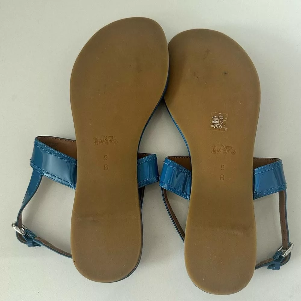 Coach Sandals COACH Cassidy Patent Lapis Blue Thong Leather Sandals Size 9