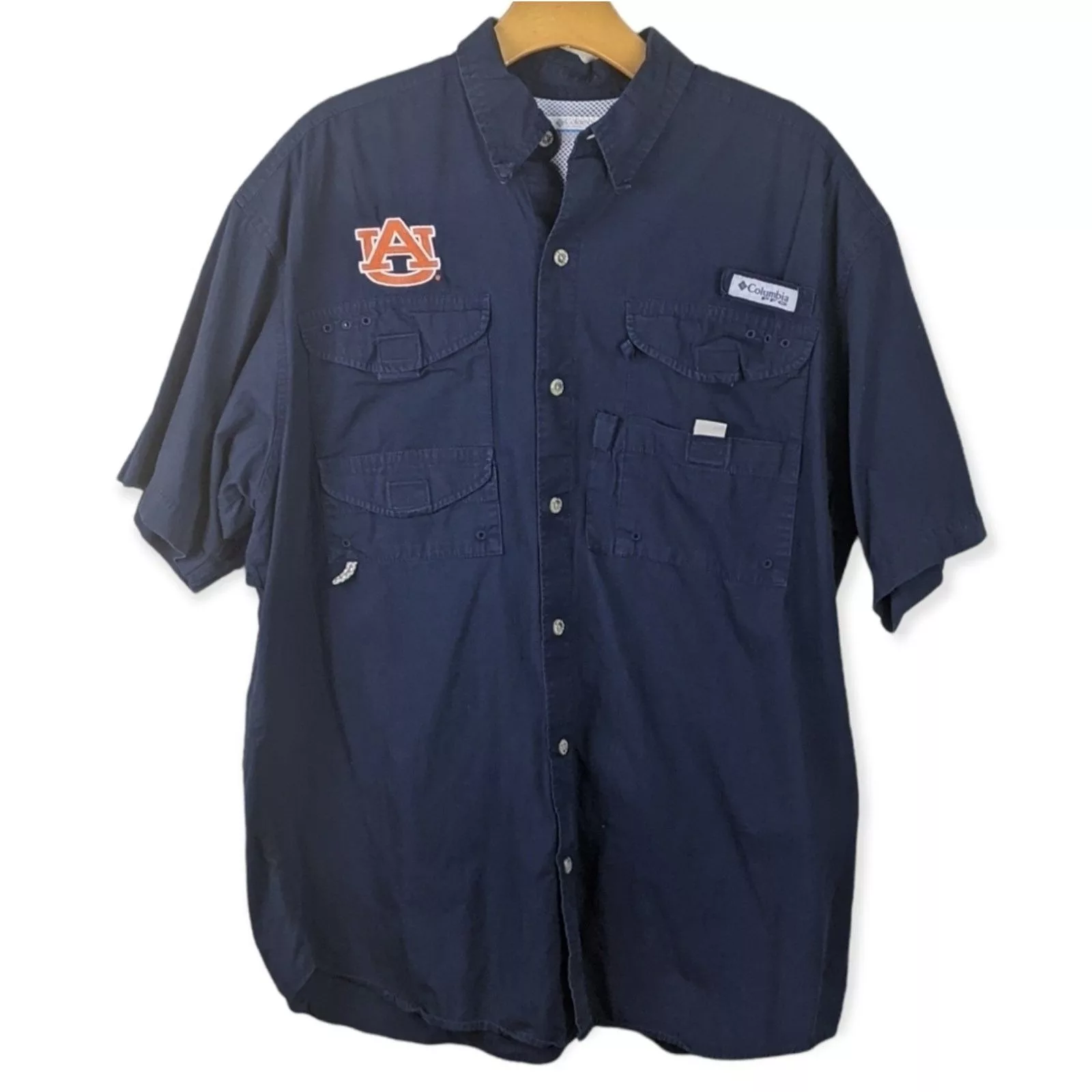 Columbia Shirts Button Ups Columbia PFG Vented Fishing Short Sleeve Shirt Blue Size Med