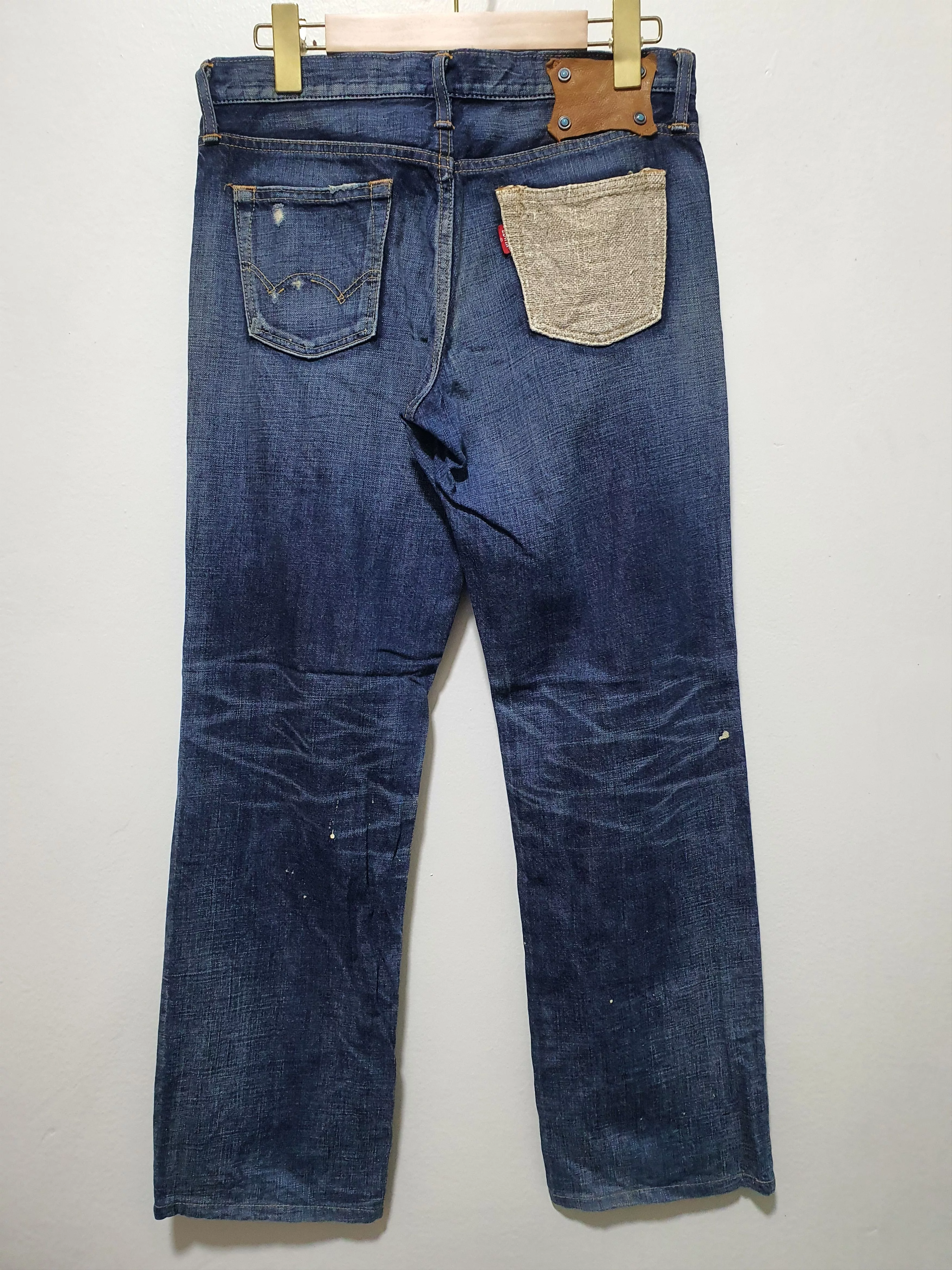 Edwin Jeans Edwin × Japanese Brand EDWIN STONE BUTTON 29/37 DISTRESSED PAINT DIRT DESIGN Blue Streetwear
