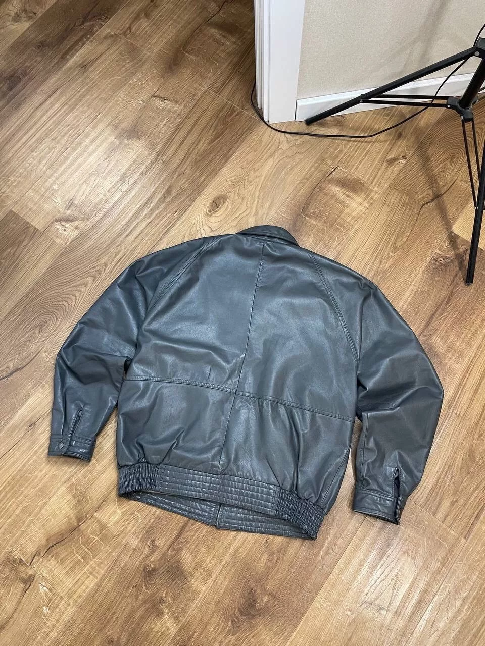 Genuine Leather Leather Jackets Genuine Leather × Vintage Vintage Y2K Aviator Top Gun Genuine Leather Jacket Bomber Gray