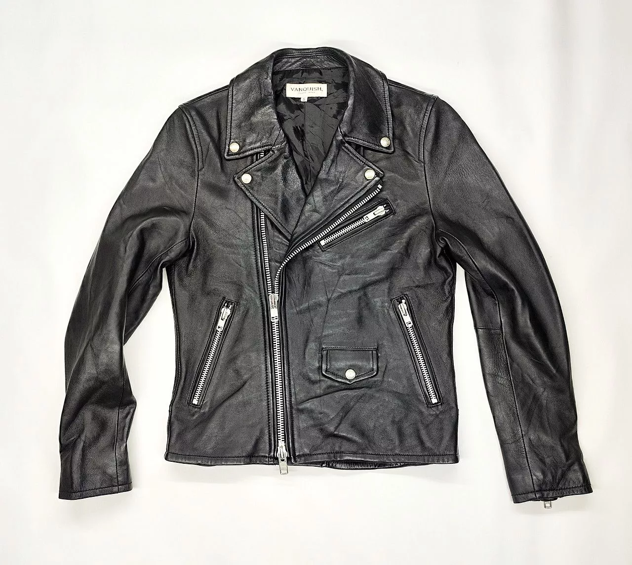 Vanquish Leather Jackets VANQUISH full leather double collar jacket Black