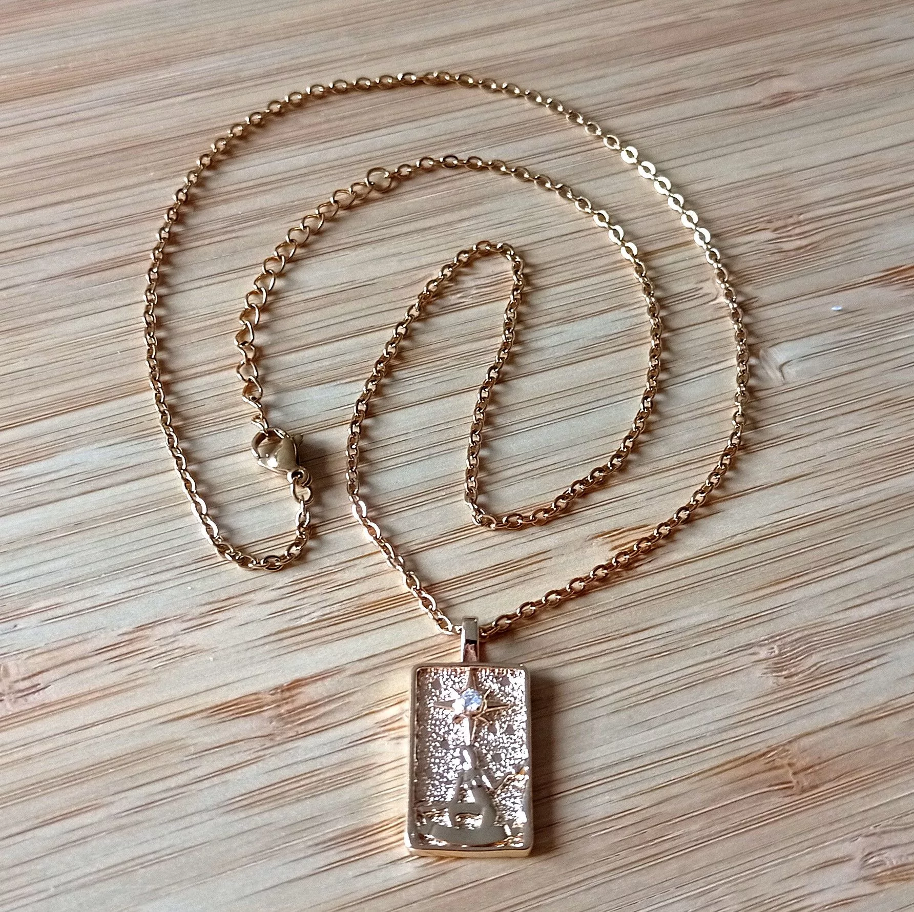 Designer Jewelry Watches Designer × Vintage Vintage Engraved Tarot Card Crystal 14K Gold Necklace Unique