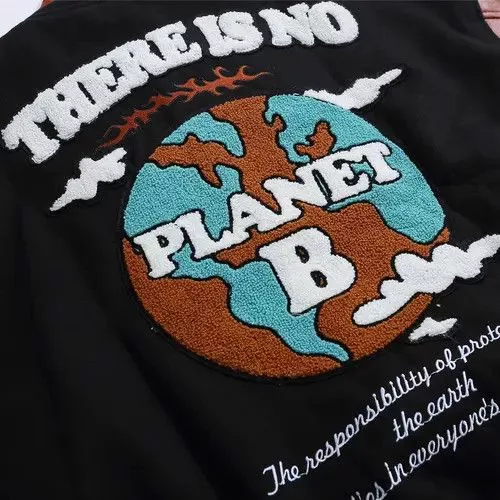 Other Light Jackets Other There's No Planet B Graphic Patchwork Varsity Jacket Black Avant-Garde