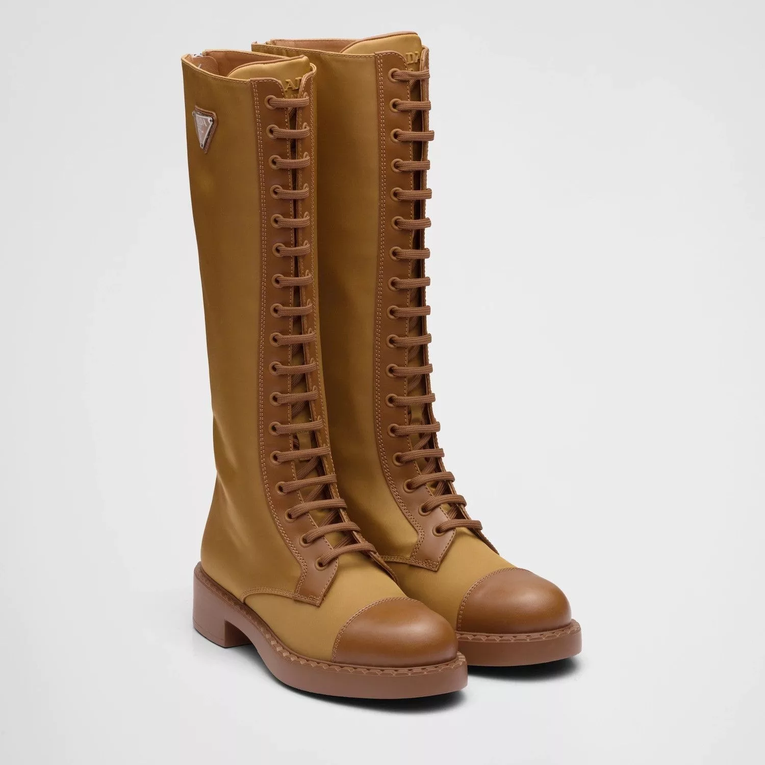 Prada Boots Prada Brushed Leather and Re-nylon Lace-up Boots Brown