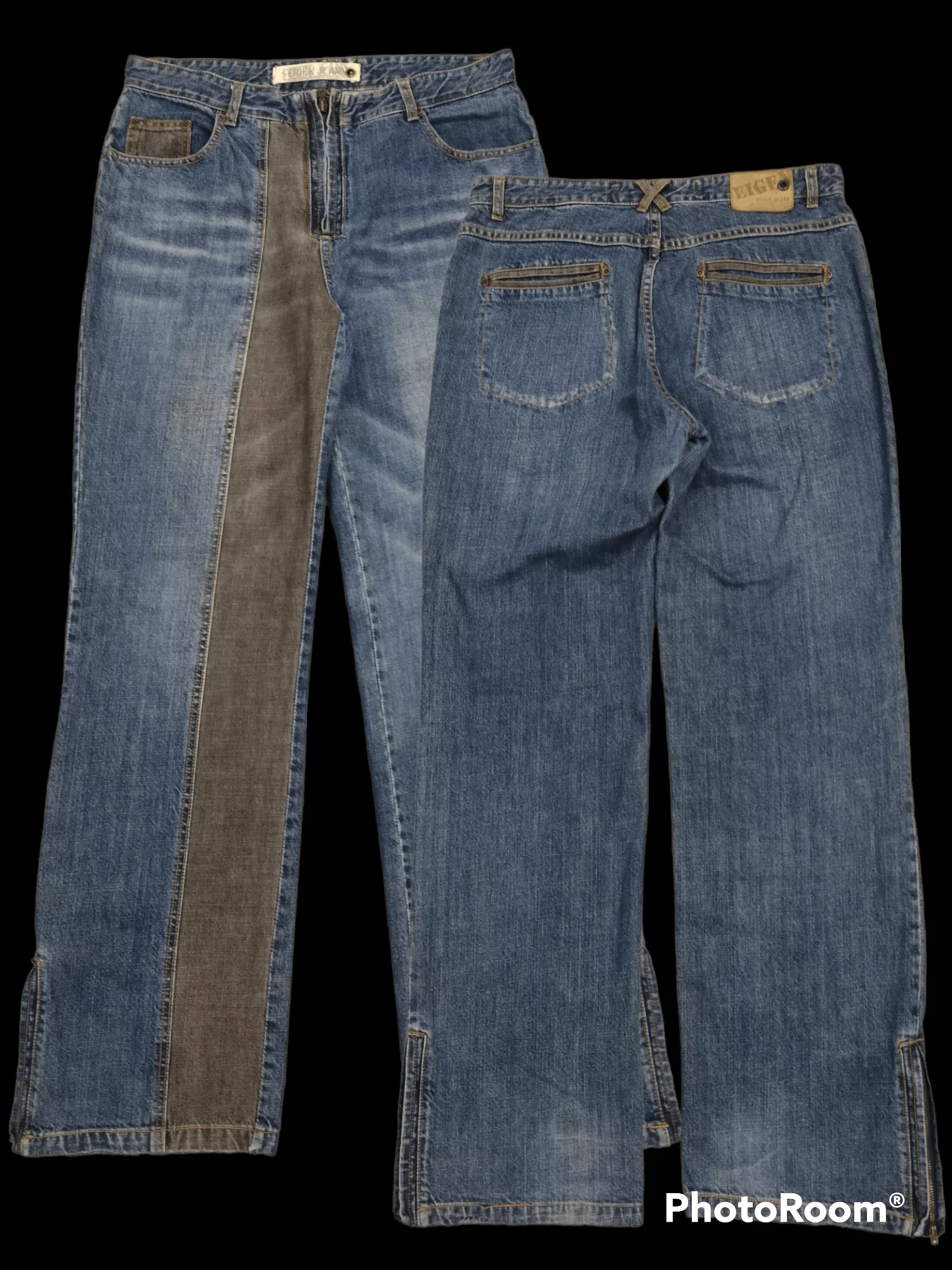 Designer Denim Designer SICK EIGEN #0072-45 TWO TONE RECONSTRUCTEDDENIM PANTS Blue Avant-Garde