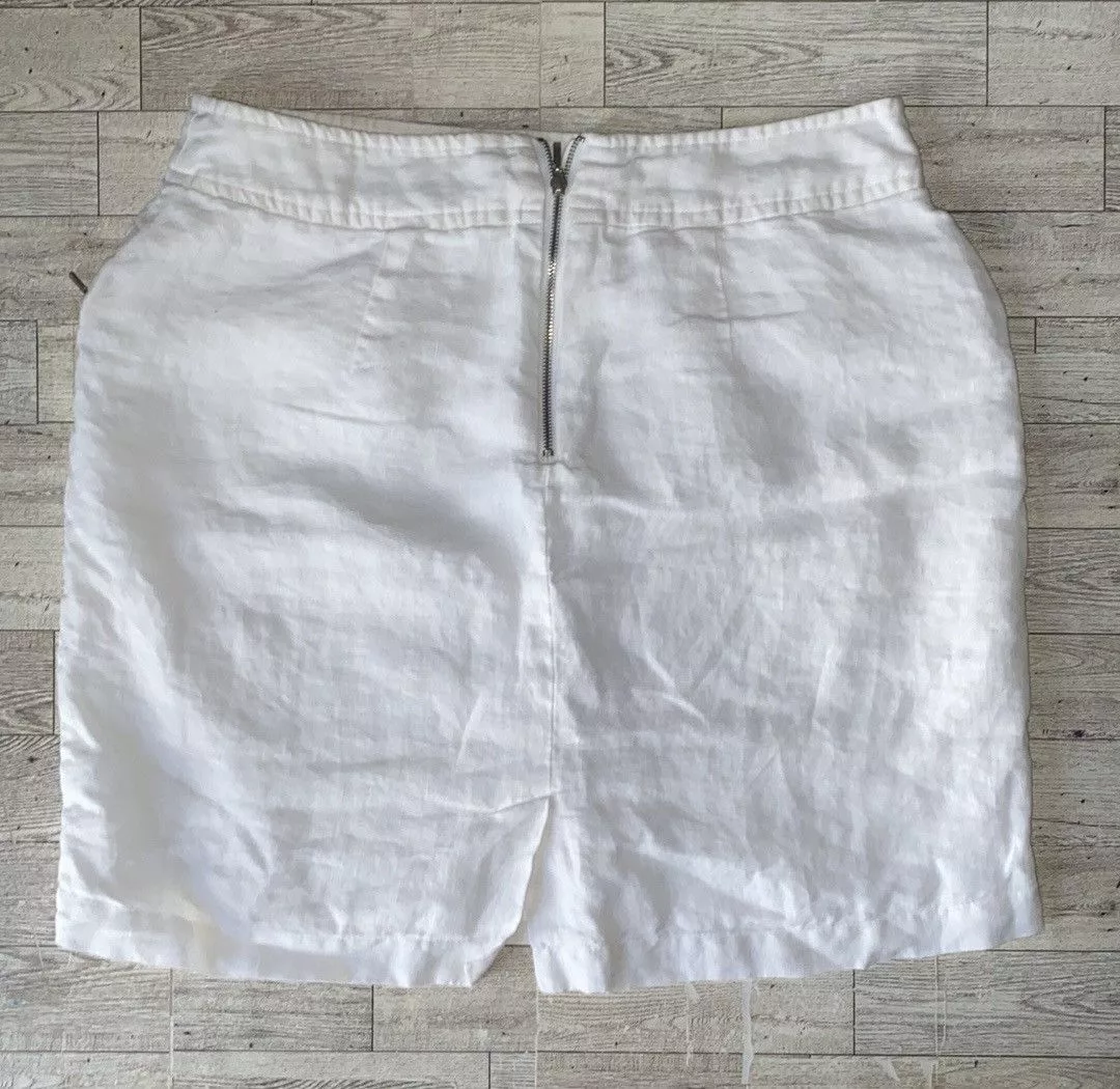 Willi Smith Mini Skirts Willi Smith, White, Linen Blend, Mini/Midi Pencil Skirt