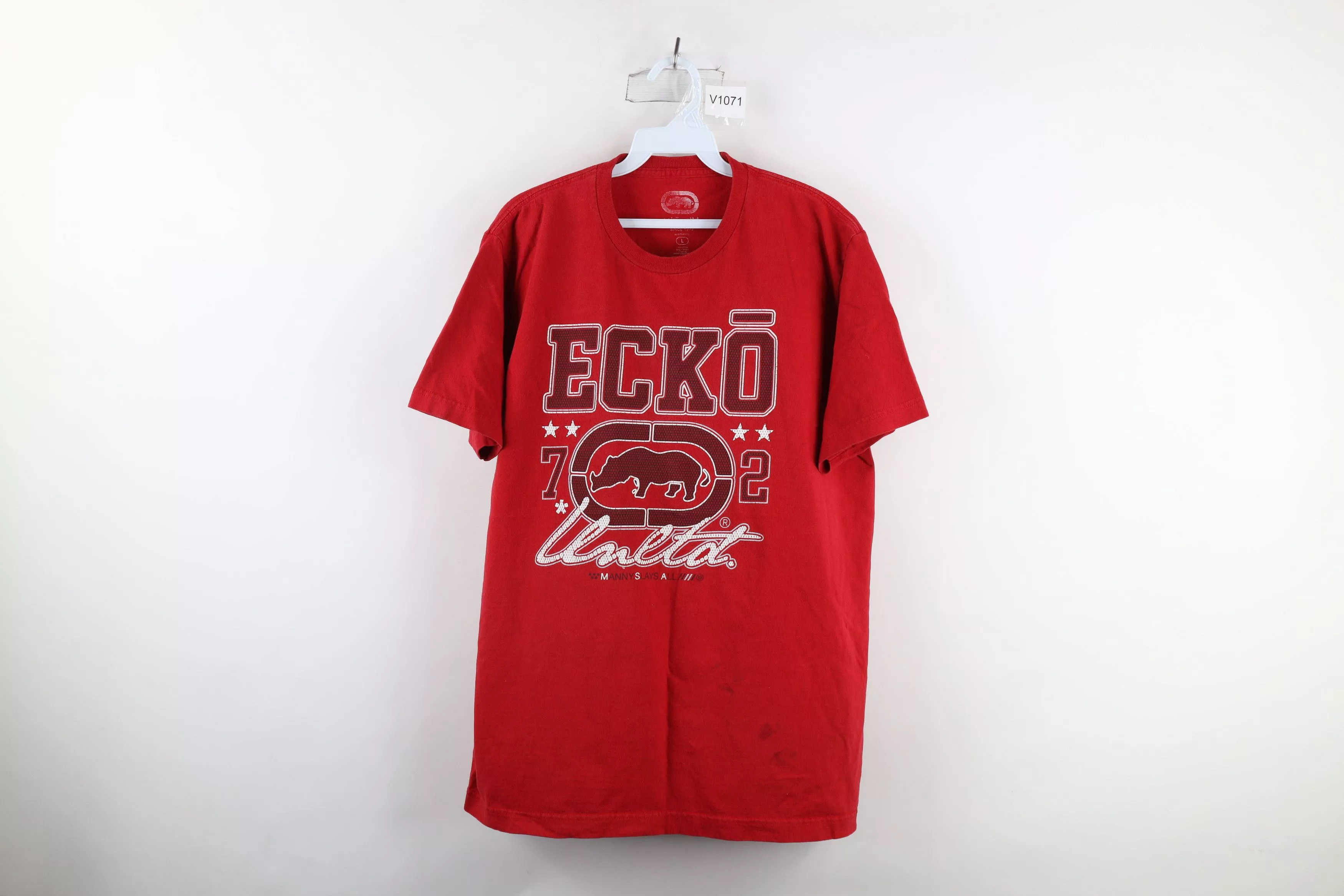 Ecko Unltd. Short Sleeve T Shirts Ecko Unltd. × Vintage Vintage Ecko Manny Santiago Slays All Skateboarding T-Shirt Red